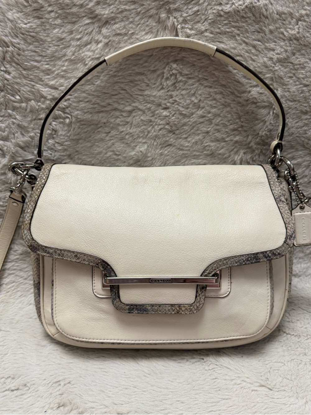 Coach Taylor Mixed Exotic Flap Leather Shoulder Bag with Phyton-embossed trim